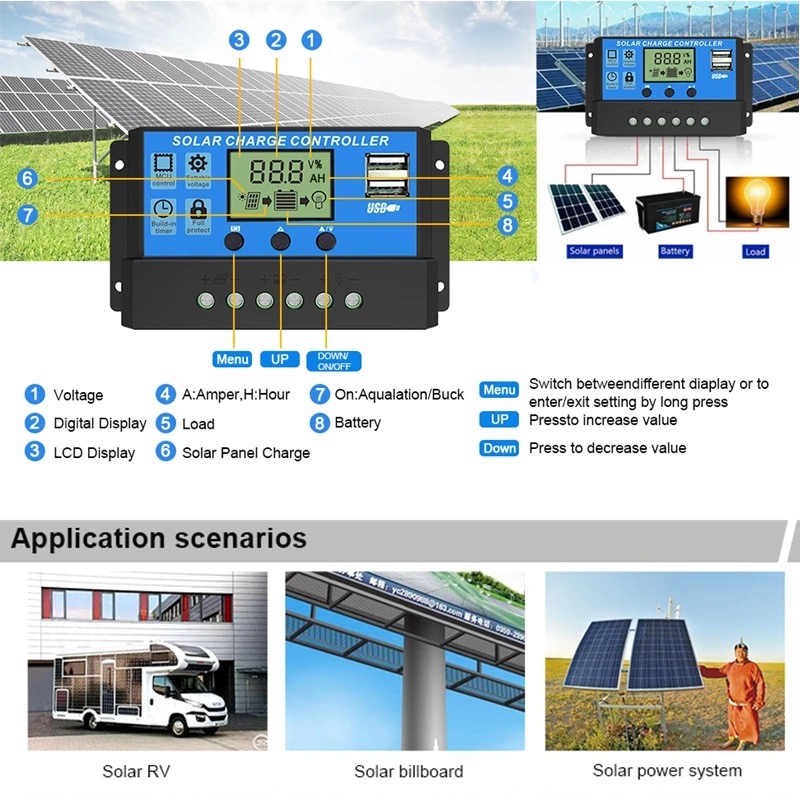 Заводская цена OEM сервис 12V 24V солнечный контроллер заряда солнечный контроллер 10a 20a 30a 40a 50a 60a PWM контроллер солнечного зарядного устройства